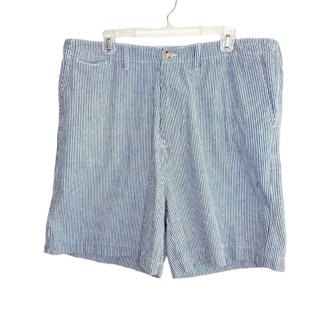 Bass Mens Seersucker Size 40 Golf Shorts Blue Striped 100%Cotton Breathable EUC
